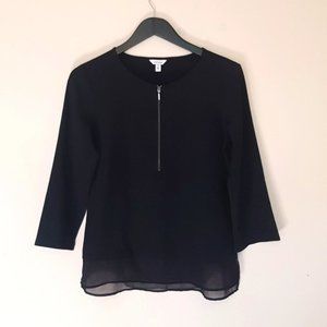 Calvin Klein black  crepe 3/4 zip tunic blouse